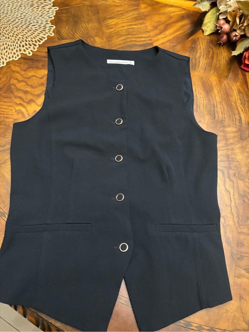 Black Sleeveless Button Vest